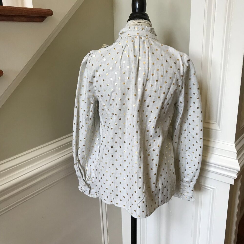 Boden Isla Frill Metallic Dot Shirt Blouse Womens 6 Gray Gold Long Sleeve Ruffle - Picture 10 of 12